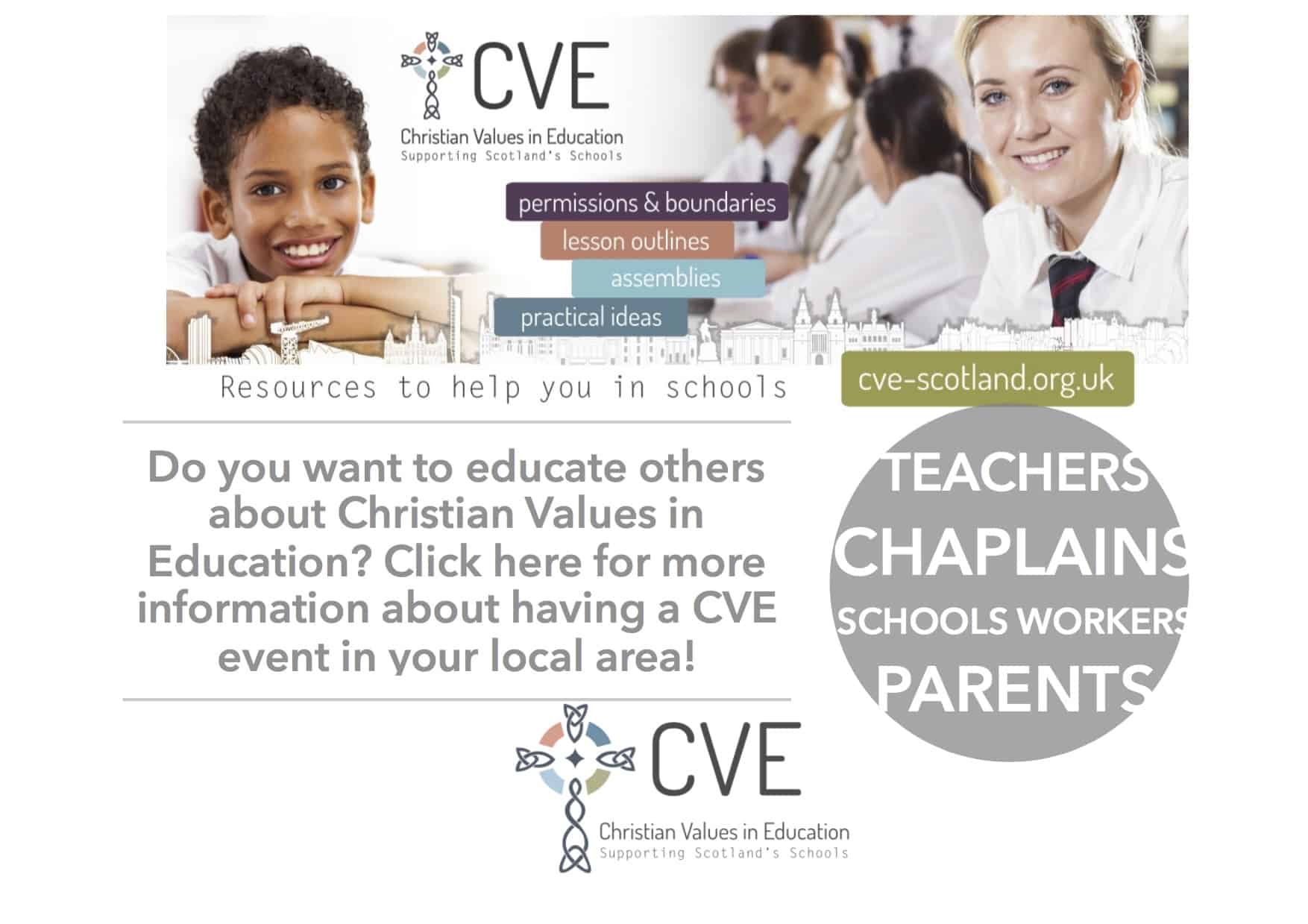 event advert Christian Values in Education, CVE Scotland