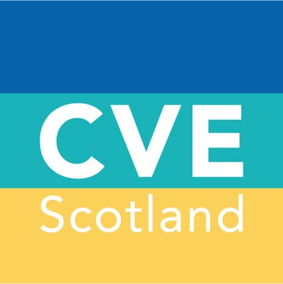 CVE Scotland logo in three colours with white text