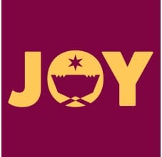 the word joy and image of baby Jesus in a manger